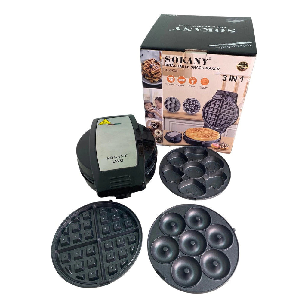 MÁQUINA DE WAFFLES, DONUTS E BOLOS 3 EM 1 SOKANY (ANTIADERENTE)